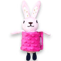 FurSniff pink plush bunny dog toy with a textured pink wrap and carrot-lined ears. Features a squeaker.