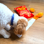 FurSniff Cheese Bag Snuffle Toy Set with plush cheese toys and foraging cloth for dogs. Features crinkle and squeak.