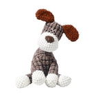 FurSniff brown corduroy dog toy with white accents and built-in squeaker