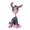 FurSniff grey and pink plush squeaky donkey dog toy with corduroy-style fabric and rope neck.